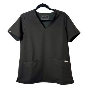 Figs | Black Technical Collection V-Neck Short Sleeve Scrubs Top, Medium